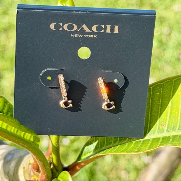 COACH Signature C Pave Bar Stud Earrings in Rose Gold - Picture 16 of 16